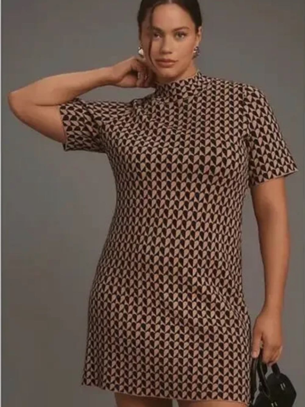 Anthropologie The Nina Short-Sleeve Mock-Neck Mini Dress Size Medium Petite NEW - Picture 9 of 10